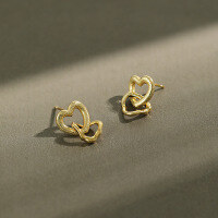 wholesale S925 Sterling Silver 275 Korean Version INS New Hollow Double-Layer Heart Stud Earrings Versatile Elegant Women's Earrings-Korean K gold [with sterling silver ear plugs]  925 silver