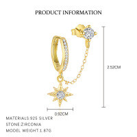 wholesale S925 Sterling Silver Octagram Tassel Earrings with Zirconia, Women's Fashion Minimalist Luxury Small Star Design-E5002-Gold/Single 925 Silver
