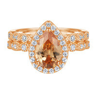 wholesale 925 Sterling Silver Waterdrop Zircon Euro-American Cross-Border Fashion Yellow Diamond High-Carbon Diamond Ring, Colorfast Wholesale-TL-242 Rose Gold>US Size 8#