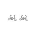 wholesale S925 Sterling Silver Maker's Light Luxury Diamond-Embedded Pearl Ear Clips for Women, New Small-Batch Design Elegant Stud Hoop Earrings-0-4