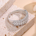wholesale S925 Sterling Silver Plated with 18K Gold Three-Row Diamond Ring Luxuriously Set with Moissanite Ladies' Ring-0-2