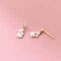 wholesale S925 Sterling Silver Small Rabbit Zodiac Resin Stud Earrings Sweet Girly Short Hoop Earrings M03317-0-2