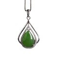 wholesale Vintage Hetian jade waterdrop green jade pendant with certificate, set in 925 silver vase-0-4