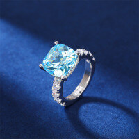 wholesale S925 Sterling Silver Ring Set with Aquamarine, High Carbon Diamond Zircon, and Pink Zircon for Wholesale and Distribution-Sky Blue No. 7