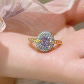 wholesale S925 Sterling Silver Gold Plated High Carbon Diamond 5*7mm Gentle Purple Diamond Ice Flower Cut Ring Style-0-1
