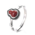 wholesale S925 Sterling Silver Retro Vintage Bamboo Joint Gourd Shaped Ring with Artistic Temperament Open Adjustable Ring-0-4