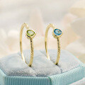 wholesale S925 silver plated 14K gold minimalist design Swiss blue topaz and green peridot ring by Nojesss-0-0