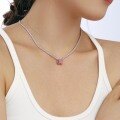 wholesale 925 Sterling Silver Cross-Border European and American Women's Fashion High-End 8A Ice-Cut Pink Square Candy-Colored Tennis Chain Necklace-0-2
