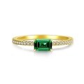 wholesale S925 Sterling Silver Electroplated 18K Gold Vintage Light Luxury Ins Style Small Sugar Cube Emerald Ring for Women-0-4
