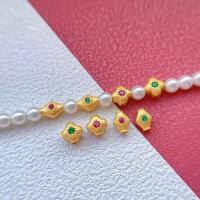 wholesale Gold-Plated 925 Ancient Silver Fittings with Ruby and Emerald Spacer Beads, Back Cloud, Small Thread Beads, Four-Leaf Clover DIY Handmade Beading Accessories-One diamond red