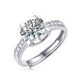 Gold-Plated 925 Silver Moissanite Ring, Four-Prong Bullhead Geometric Halo Setting-0-3