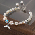 wholesale S925 Sterling Silver Mermaid Tail Square Zircon Pearl Bracelet Vintage Style Designer Elegant Jewelry for Women S6539-0-2