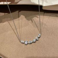 wholesale 925 Sterling Silver Smiling Rainbow Bridge Sparkling Fancy Diamond Necklace, Small Luxury, Advanced Sense, Exquisite Temperament Collarbone Chain-Platinum 925 silver