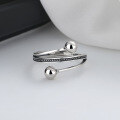 wholesale S925 Sterling Silver Multi-layer Irregular Bead Ring Retro Punk Style Niche Design Sense Index Finger Ring Accessory-0-1