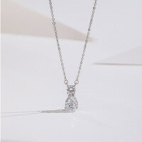wholesale S925 Sterling Silver European and American Style Teardrop Pendant Necklace for Women, Ice Flower Cut Colored High-Carbon Diamond Collarbone Chain Cross-Border New Product-White Diamond Necklace 925 Silver