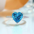 wholesale 925 Silver New Style Heart-Shaped 8*8 High Carbon Simulated Diamond Aquamarine Simulated Diamond Ring for Wedding-0-0