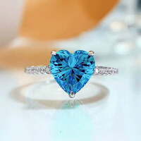 wholesale 925 Silver New Style Heart-Shaped 8*8 High Carbon Simulated Diamond Aquamarine Simulated Diamond Ring for Wedding-R394 Heart Shaped Blue Ring>No. 9
