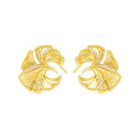 wholesale S925 Sterling Silver 475 Korean Version Minimalist Hollow Design Light Luxury Diamond-Inlaid Ginkgo Leaf Earrings for Women-18K gold [with silicone earplugs] > 925 silver