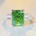wholesale S925 Sterling Silver High Carbon Diamond Ice-Cut Cubic Zirconia Ring for Women, Emerald Color, European and American Style Full Diamond Ring-0-3