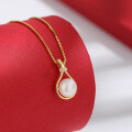 wholesale Gold Plated S925 Sterling Silver National Tide Style Lucky Bag Necklace Women's Collarbone Chain Freshwater Pearl Pendant Small and Exquisite Design Jewelry-0-2