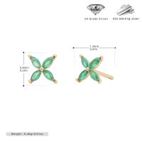 wholesale 925 Sterling Silver Colorful Zircon Flower Stud Earrings For Women-925 silver plated with gold + emerald 925 silver
