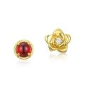 wholesale S925 silver gold-plated dainty and delicate Korean Japanese elegant style rose flower earrings with zircon and red garnet Original source from production area-0-4