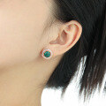 wholesale S925 Sterling Silver 269 Round Edge Drilled Malachite Earrings for Women, High-End Feel, Niche and Unique, Light Luxury, Elegant Silver Ear Jewelry-0-3