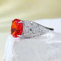 wholesale S925 Silver 7x9mm Oval Sunset Orange High-Carbon Diamond Ring Simulated Diamond Ring Women's-0-1