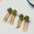wholesale S925 Silver New Natural Hetian Jade Jasper Tassel Earrings with Square Jade Drop Fashion-0-3