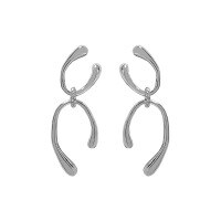 wholesale S925 Sterling Silver ET474 Korean Version Ins Minimalist Design Double-Layer U-Shaped Versatile Stud Earrings for Women-Platinum [with sterling silver ear plugs] &gt; 925 silver