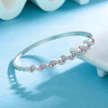 S925 Silver Moissanite Bracelet with 950 Platinum Plated Wave Design and Push Clasp-0-1