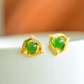 wholesale Vintage Jade Earrings with Certificate, 925 Silver Rose Gold-Plated, Hetian Jade Stud Earrings for Women, Perfect for Qipao and Hanfu-0-7