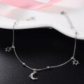 wholesale S925 Sterling Silver Korean and Japanese Minimalist Celestial Star and Moon Ankle Chain with Design Appeal Cross-Border New Accessory Gift-0-2