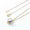 wholesale S925 Sterling Silver Gold-Plated Korean and Japanese New Light Luxury Synthetic Blue Crystal Heart Necklace Collarbone Chain Wholesale from Manufacturer-0-2