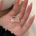wholesale S925 Sterling Silver Women's Fashion Minimalist Interwoven Ring with Natural Pearl,2024-0-5