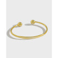 wholesale S925 Sterling Silver Korean Style Minimalist Versatile Gold-Plated Bangle Simple Fashion Geometric Sphere Smooth Bracelet for Women-0-0