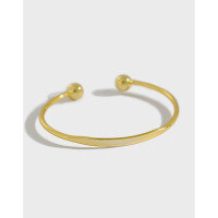 wholesale S925 Sterling Silver Korean Style Minimalist Versatile Gold-Plated Bangle Simple Fashion Geometric Sphere Smooth Bracelet for Women-Platinum 925 silver