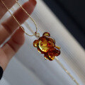 wholesale 18k gold with natural flower amber bear pendant, size approximately 19*25mm, amber bear pendant necklace-0-1