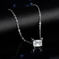 Sterling Silver Natural Blue Topaz Moissanite Necklace Pendant, One Carat Geometric Rectangular Zuma Green Cut-0-2