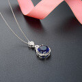 wholesale S925 silver Korean Dongdaemun blue diamond necklace pendant, round zirconia drop-0-1