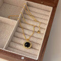 wholesale S925 Sterling Silver Round Black Agate Gold Long Necklace for Women, Korean High-End Spring and Summer New Edition Sweater Chain-0-5