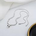 wholesale S925 Sterling Silver Snake Chain Small Square Piecework 3D Small Heart Necklace Ethereal Fairy-like Internet Popular Style Pendant-0-2