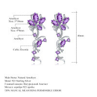 wholesale S925 Silver Designer Natural Amethyst Earrings with Natural Gemstone Inlays, Natural Style Design-Natural Colored Gemstone Earrings 925 Silver