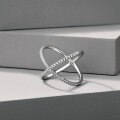 wholesale S925 Sterling Silver European & American Light Luxury Zirconia-Embedded Cross Circle Stackable Geometric Ring for Women-0-3