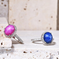 wholesale S925 Sterling Silver Luxury Cultivated Six-Ray Star Ruby and Sapphire Ring, European and American Style High-End Jewelry-Starlight Sapphire Ring US Size 9