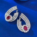 wholesale S925 Silver New Fashion Banquet-style Luxury 6*8mm Pigeon Blood Red Earrings High-end Earrings for Women Drop Shipping-0-1