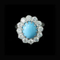 wholesale Gold Plated 925 Silver Ring with High Carbon Diamond, Turquoise Cabochon, and Floral Surround Setting for a Luxurious and Fashionable Women's Ring-0-4