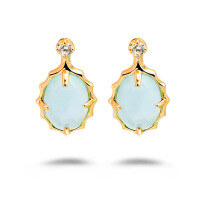 wholesale S925 metal source manufacturer wholesale fresh and sweet inlaid sky blue glass white shell white zircon earrings-Sky Blue Glass Earrings 925 Silver