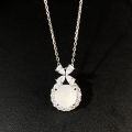 wholesale S925 Sterling Silver Exquisite Bottom-Sealed Pendant for Women, Bow Knot Cabochon Natural Chalcedony White Agate, Xiaohongshu Best-Seller Wholesale-0-1