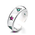 wholesale S925 sterling silver star triangle pink green zirconia open ring edgy fashion punk style finger ring-0-4